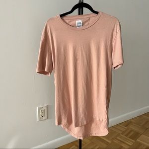 Large Zara Asymmetric Long Pink T Shirt